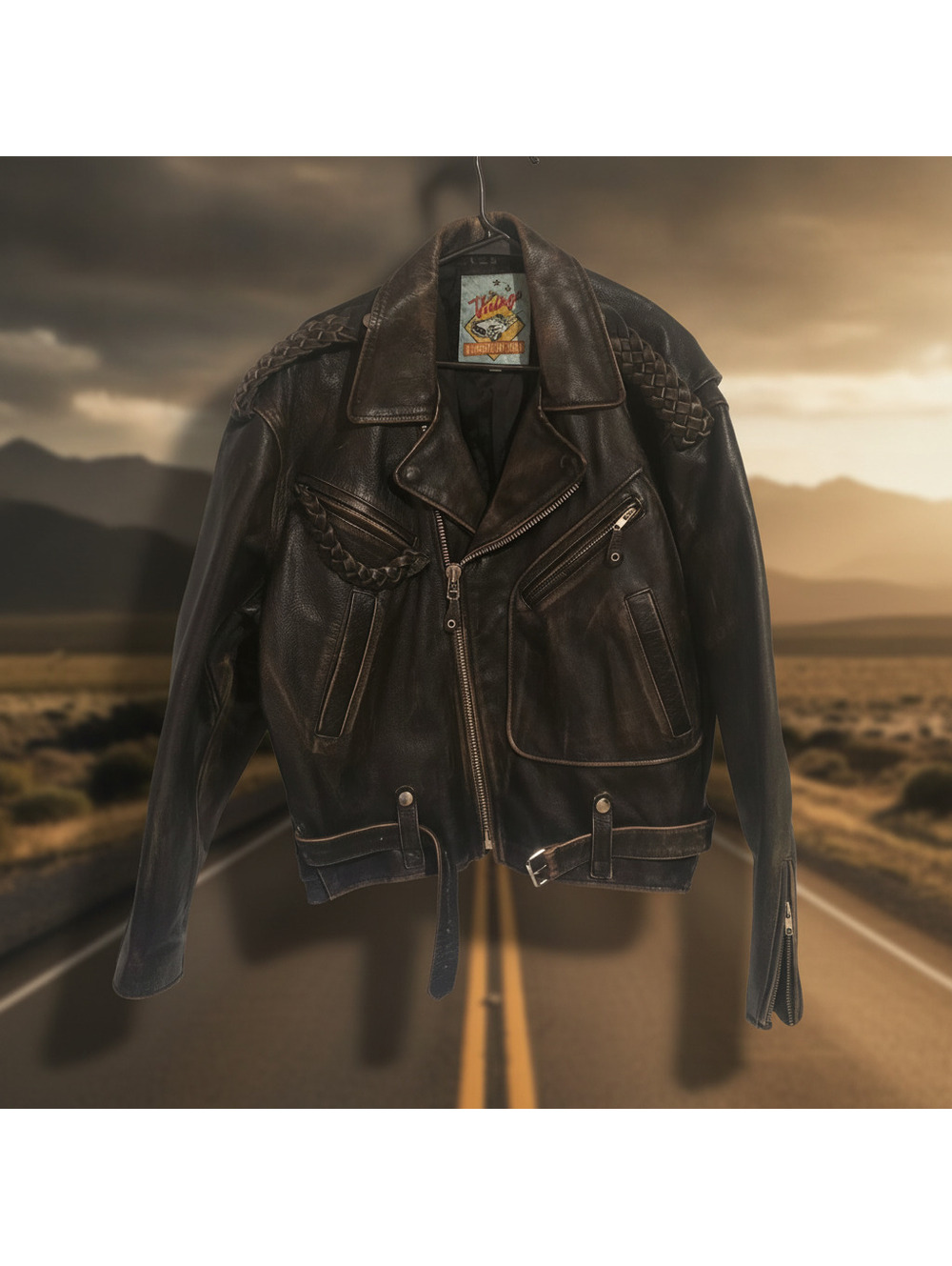 M. Julian Vintage Leather Biker Jacket Black L Men